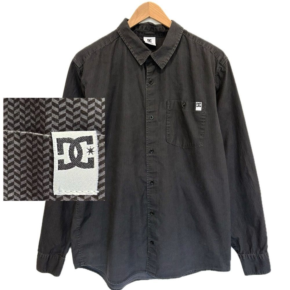 DC Chevron Zig zag Printed Long Sleeve Shirt Mens Size Large Dark Grey & Black